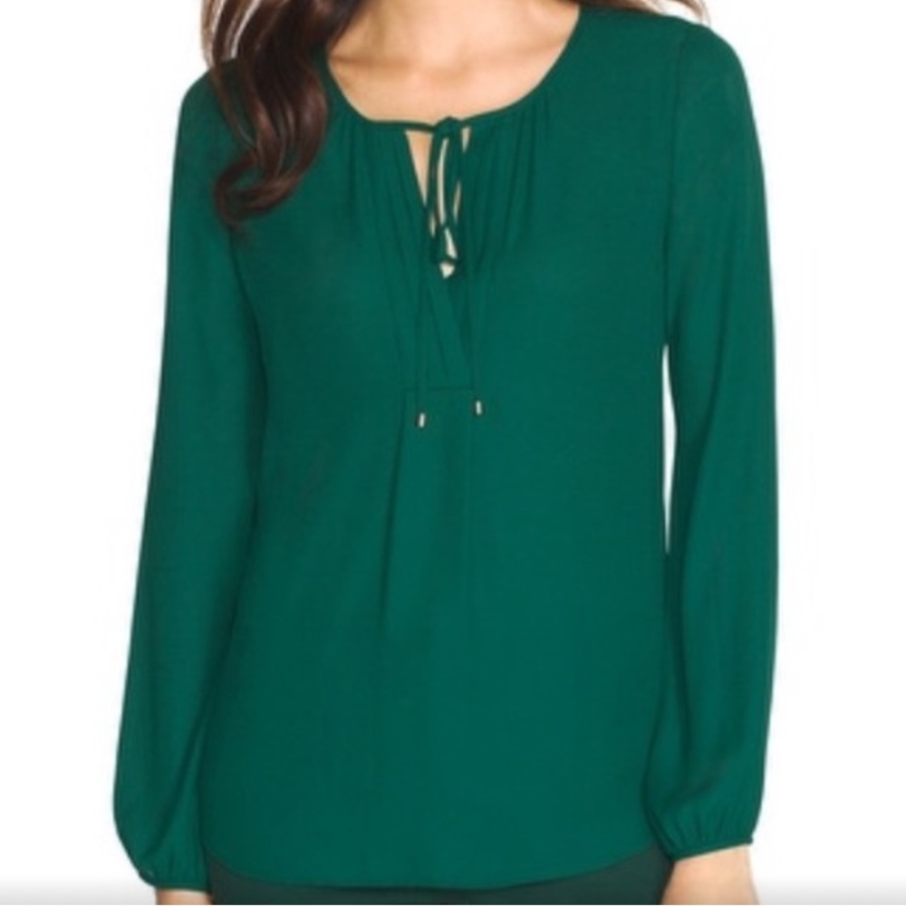 White House Black Market | Dark Green Tie Blouse